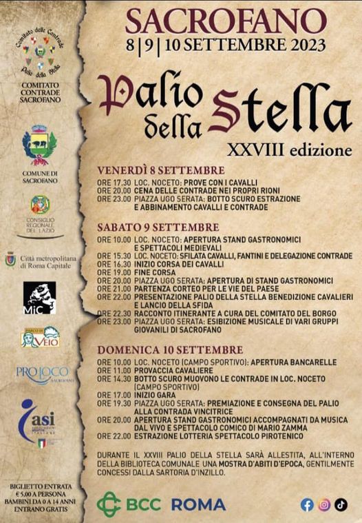 Palio della Stella dal 08 al 10 SETTEMBRE 2023. 